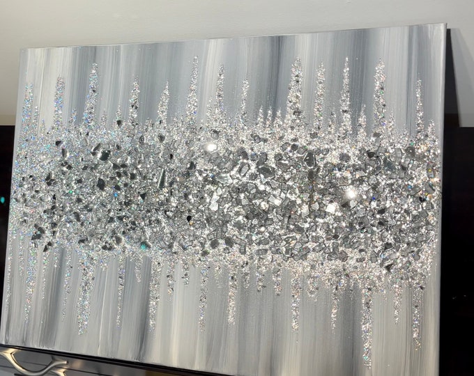 Crushed Glass and Glitter Canvas Hand Made Wall Art Wall Etsy