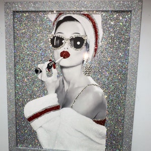 Audrey Hepburn Picture, Crystal Rhinestone And Glitter Picture, Home Decor, Glamour Art, Glitter Picture Frame, Sparkly Art 12.5X15.5 Inches