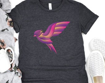 Womens beautiful bird T-shirt, bird in flight, abstract design, dramatic T-shirt, new for 2023, gift for art lover, gift for bird lover