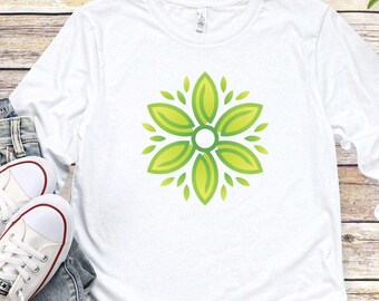 Maglietta con fiore a foglia verde, disegno astratto, fiore boho, fiore verde, novità per il 2023, maglietta carina, regalo boho