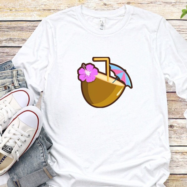 Tropical drink T-shirt, tiki drink, tropical island, coconut drink, new for 2023, cute T-shirt, funny T-shirt, long sleeves