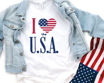Kids I love the USA 4th of July T-shirt, Independence Day shirt, shirt for kids, I heart the USA, red white and blue, patriotic
