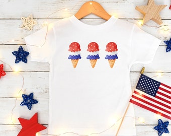 Three ice cream cones 4th of July toddler T-shirt, ice cream, Independence Day, 4th of July, adorable toddler shirt