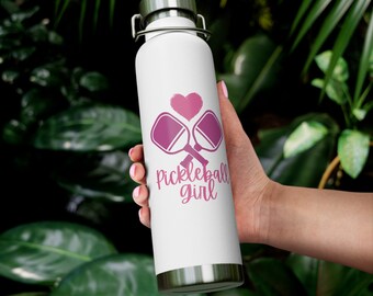 Pickleball girl bottle, warm beverages, cold beverages, water bottle, pickleball, pickle ball, pickleball court