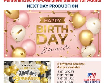 Birthday Banner For Women or Men – Personalized w/Name & Age – Vinyl Sign