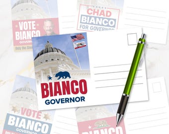Chad Bianco for California Governor Campaign Postcards 4x6, Political Mailers, Voter Outreach Mailers, Patriotic Election Cards