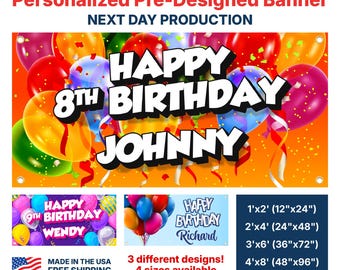 Birthday Banner – Personalized w/Name & Age – Vinyl Sign