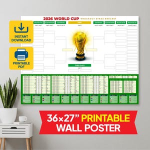 2026 World Cup Bracket Printable Poster, Knockout Stage Wall Chart, Soccer Tournament Tracker, Instant Download PDF - PNG