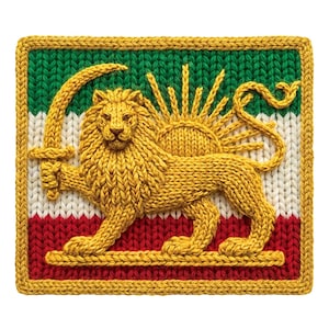 Pacchetto download digitale di illustrazioni con bandiera del leone persiano / stile ricamato