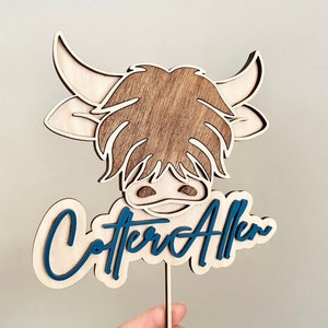 Cow Cake Topper, Birthday Cake Topper, Kids Birthday, Highland Cow, Custom Name Topper, First Rodeo Birthday, Holy Cow I’m One, Wild West