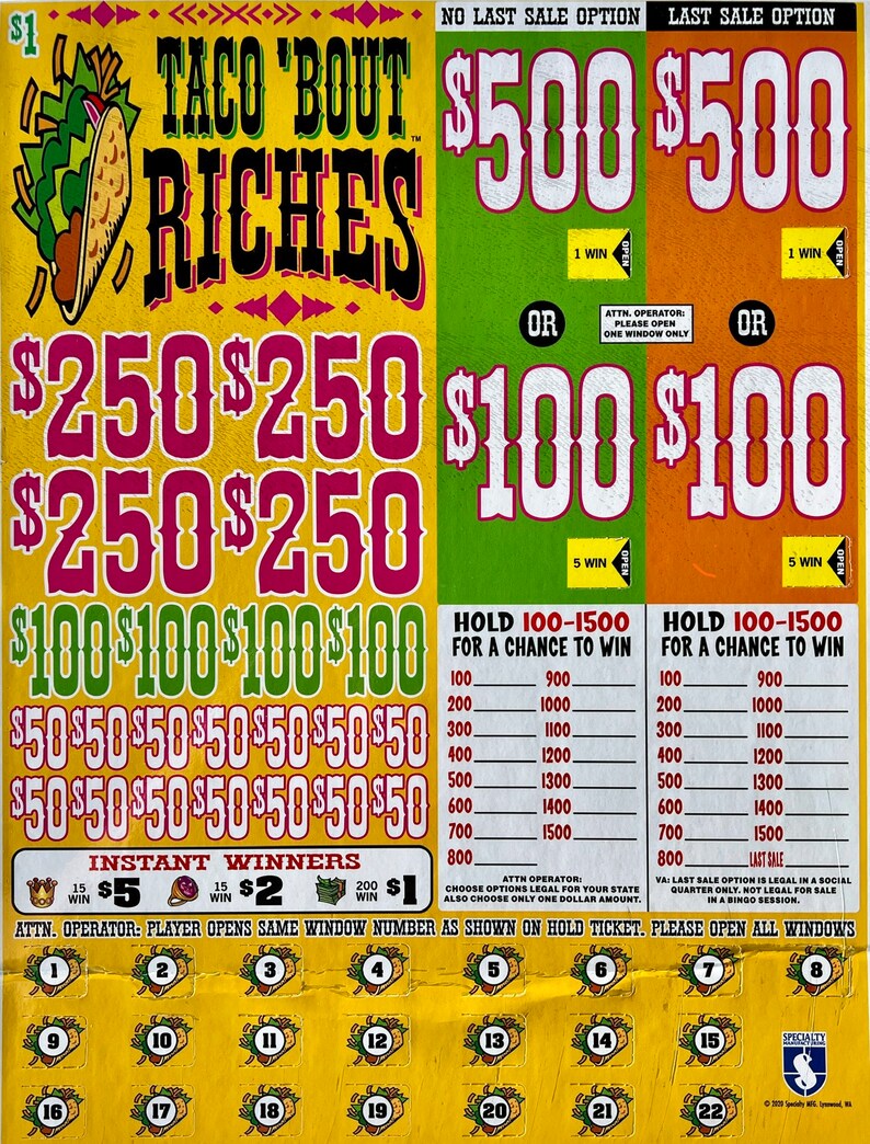 Assorted Cash Board Bingo Pull Tabs 1 Box Etsy