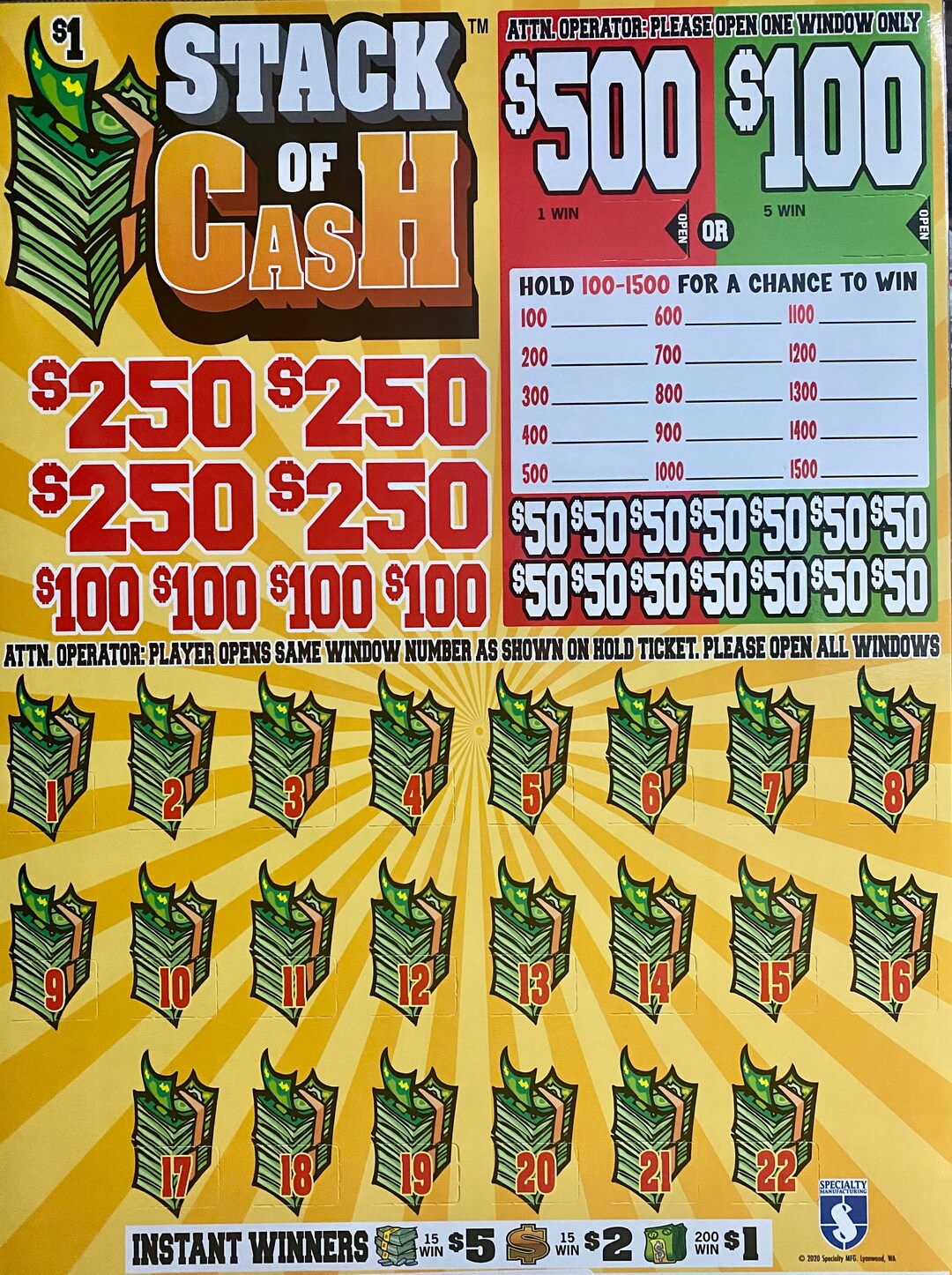 Assorted Cash Board Bingo Pull Tabs 1 Box Etsy