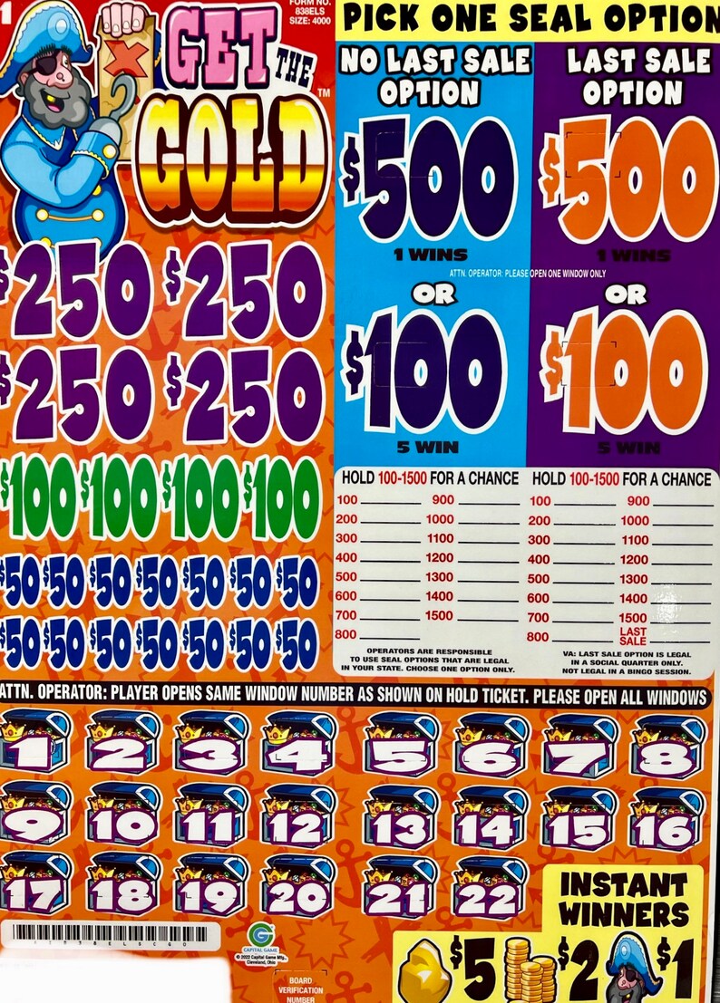 Assorted Cash Board Bingo Pull Tabs 1 Box Etsy