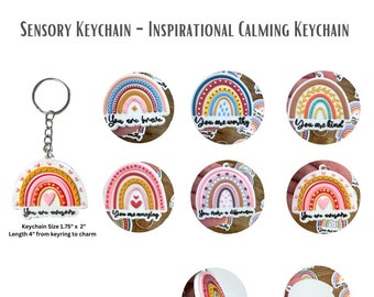 Rainbow Keychain, Calming Textured Sensory Keychains, Textured Key rings, Anti Stress Tactile Stress Relief Keychain for Adults Teens