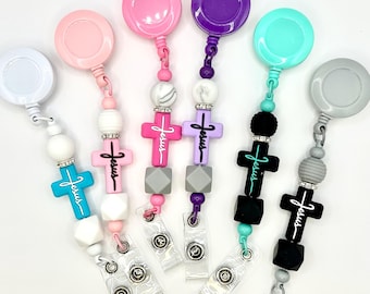 Faith Jesus Cross Charm Badge Reel: Nurse ID Holder