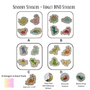 Pegatinas sensoriales texturizadas de dinosaurios, divertidas pegatinas autoadhesivas táctiles para aliviar el estrés y ejercicios de respiración para adultos y adolescentes.