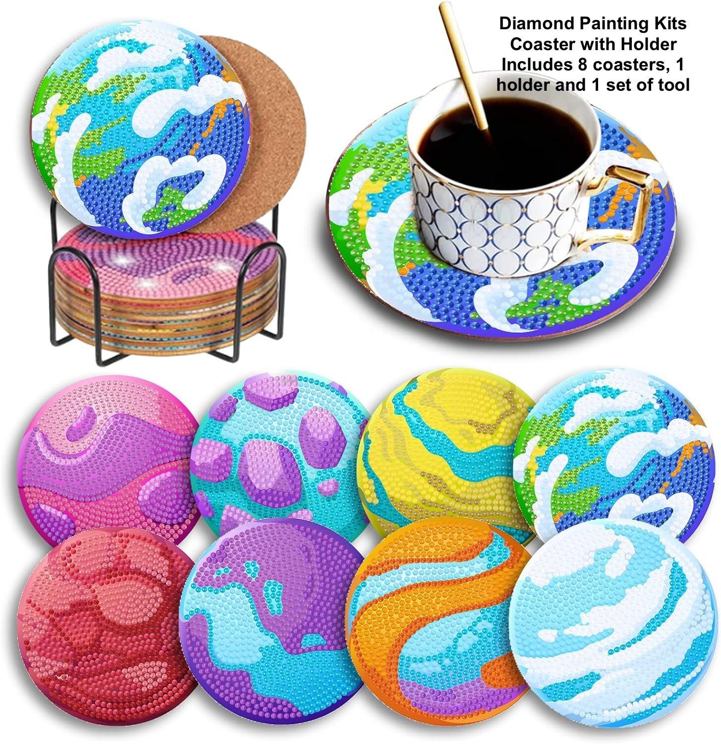 8 Pcs Diamond Painting Coasters With Holder DIY Blue Marble Ocean Diamond  Art Coasters For Drinks Diamond Painting Kits For Beginners Diamond Art  Kits Craft Supplies For Adults Coasters Gift