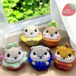 Munchables 5-in-1 Bundle, No-sew Keychain Pattern, Hamster&#39;s in Fruit Pattern,  Amigurumi Crochet Pattern, Crochet Food Animals