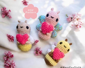 Love Bugs Crochet Patterns, 3 in 1 bundle, Valentines Day Amigurumi (PDF pattern)