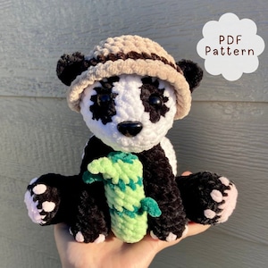 Crochet Panda Bear w/ Bamboo & Removable Safari Hat Accessories, Low sew, Amigurumi Crochet Pattern