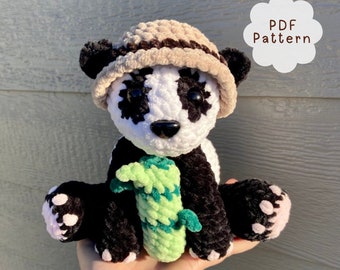 Ours panda au crochet avec bambou et accessoires amovibles pour chapeau de safari, couture basse, motif au crochet Amigurumi