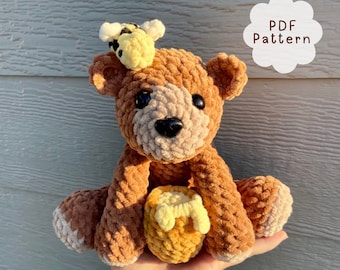 Low Sew Crochet Grizzly Bear Pattern, Honey Pot, Bee Accessories (PDF Pattern)