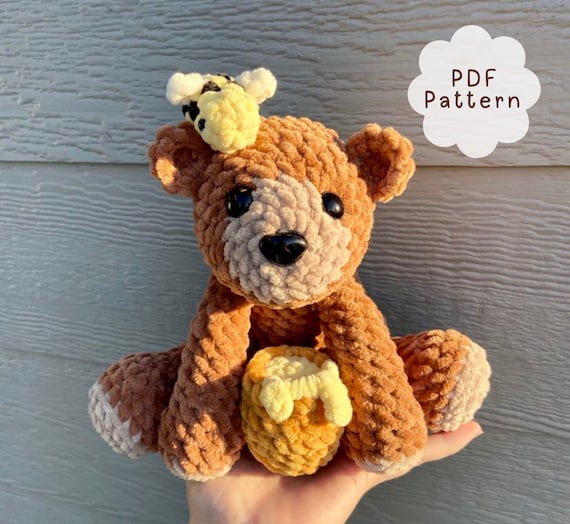Low Sew Crochet Grizzly Bear Pattern, Honey Pot, Bee Accessories (PDF Pattern)