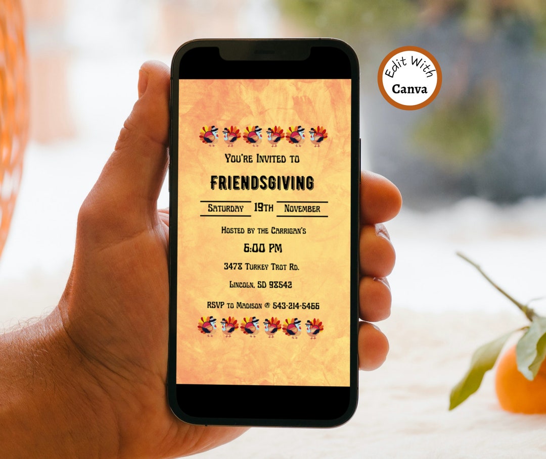 Editable Friendsgiving Evite Invitation Turkey Friendsgiving Etsy