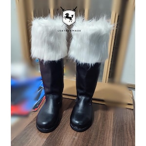 Handmade Santa Leather Boots with Removable Fur - Professional Quality | No custom duty on delivery