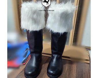 Handmade Santa Leather Boots with Removable Fur - Professional Quality | No custom duty on delivery