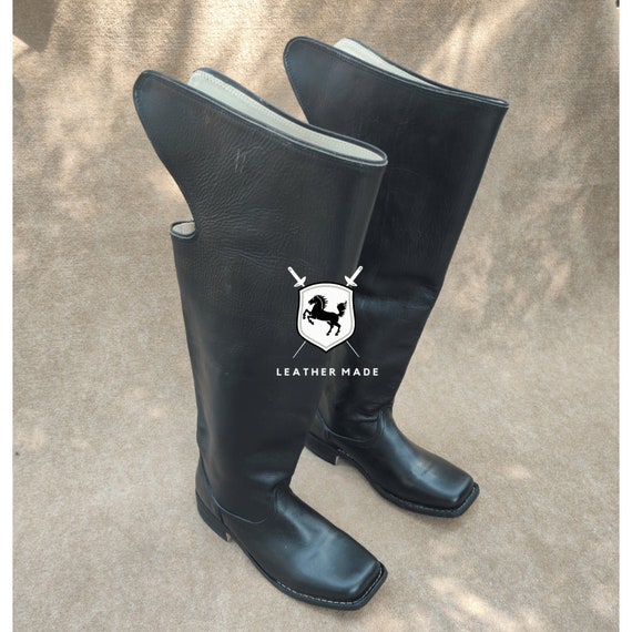 US Civil War Cavalry Men's Black Leather Long Boots – Handmade, Replica