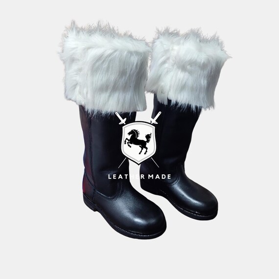 Handmade Santa Leather Boots With Removable Fur - Professional