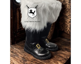 Handmade Leather Santa Boots with Fur and Buckle | No custom duty on delivery