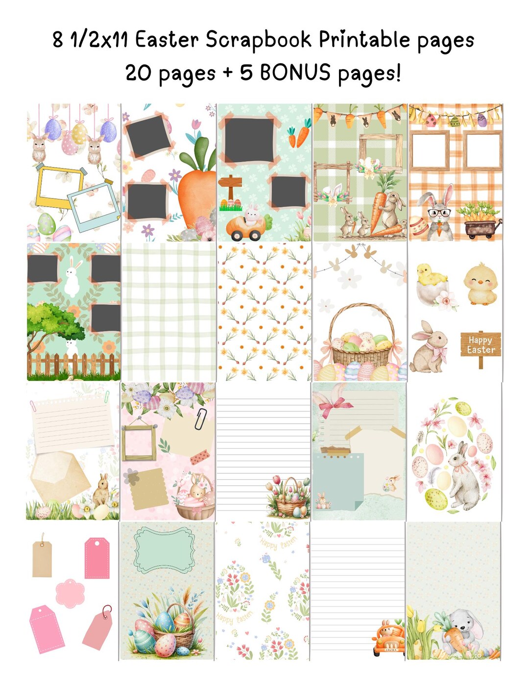 Easter Scrapbook Junk Journal Digital Printable Pages! Cute Bunny ...