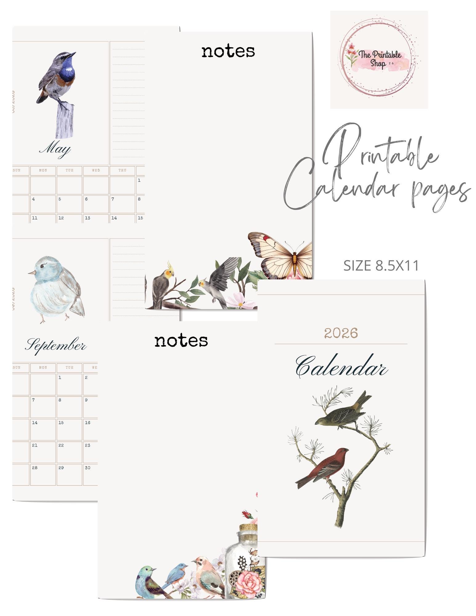 Bird Lovers 12 Month Printable Calendar Download! Stationery Included ...
