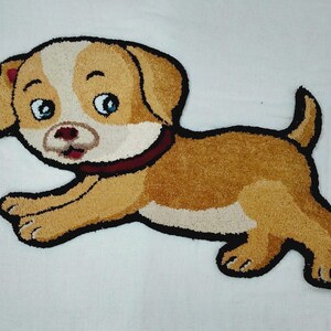 Cute Puppy Run Rug – Handmade Tufted Dog Shaped Carpet for Nursery, Kids Room, or Pet Lover Gift – Soft Animal Floor Mat Decor