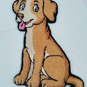 Happy Cartoon Dog Rug – Handmade Tufted Puppy Carpet for Kids Room or Nursery Decor