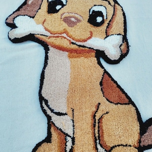 Cute Puppy Dog Rug with Bone – Handmade Tufted Cartoon Animal Carpet – Nursery & Kids Room Decor