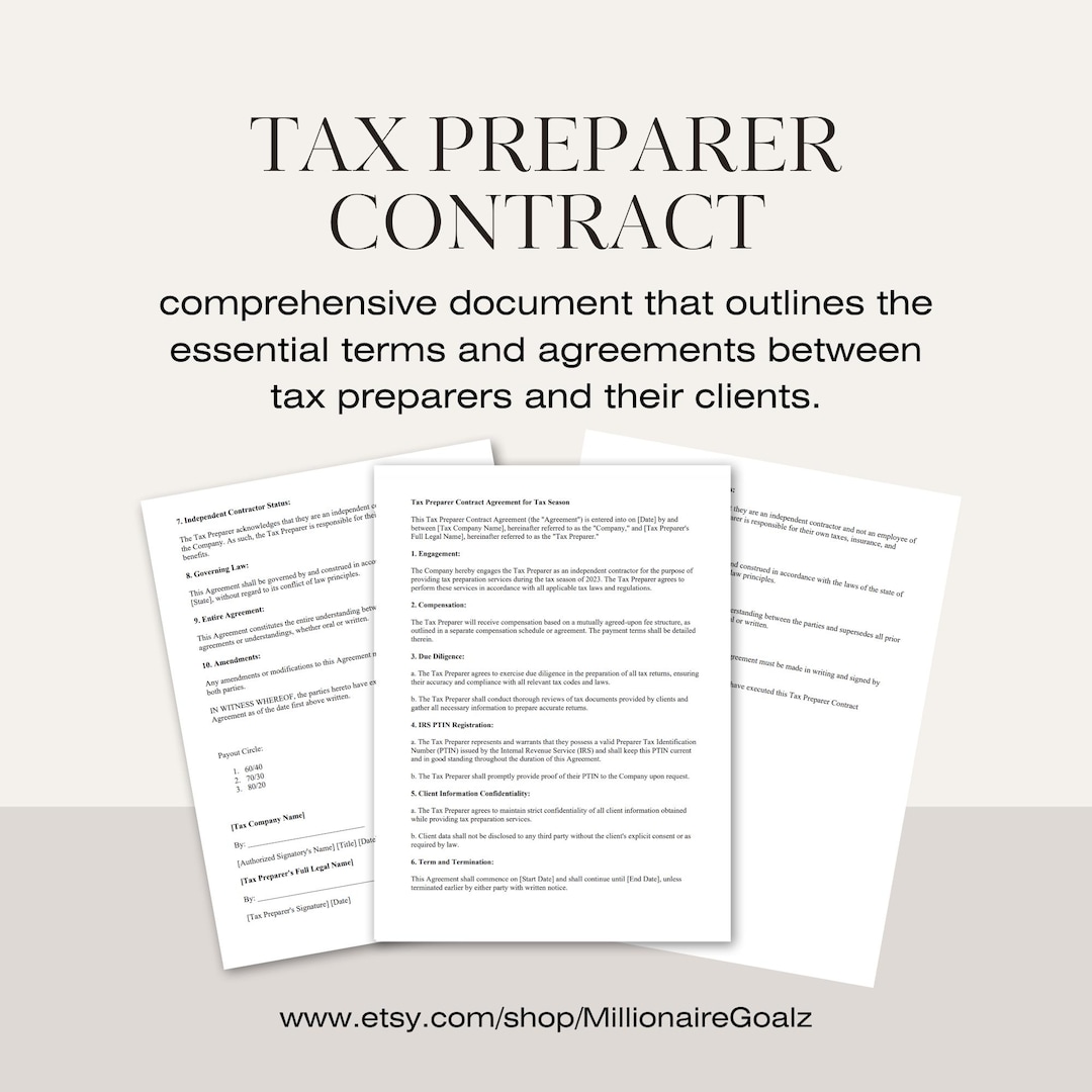 Tax Preparer Agreement Template, Accountant Contract (digital File) - Etsy