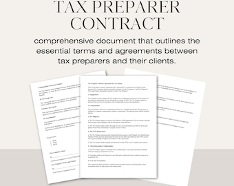 Contrato de preparador de impostos, modelo de contrato de preparador de impostos, formulário de contrato de contador, contrato de serviços financeiros, documento legal