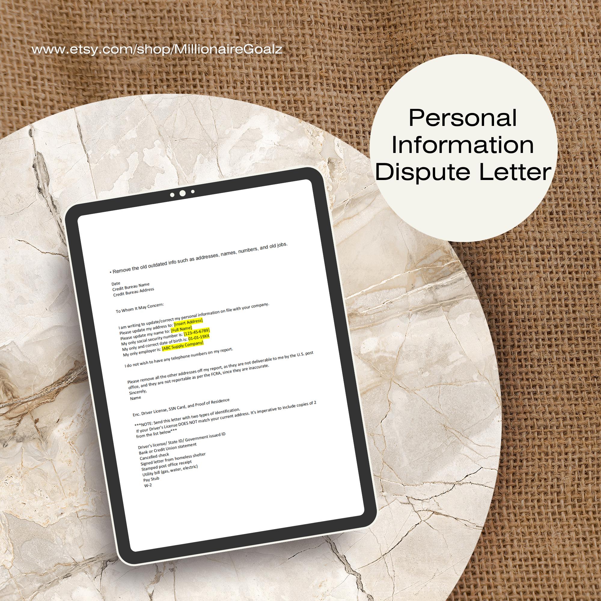 Carta de Disputa de Informações Pessoais DIY | Conserte seu Crédito – Modelo de Carta de Disputa de Informações Pessoais | Ferramenta de Reparo de Crédito Remover Informações do Crédito