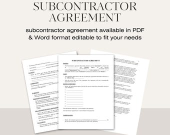 Customizable Subcontractor Agreement, Business Legal Form (PDF & Word)