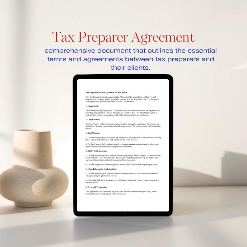 Tax Preparer Agreement Template, Accountant Contract (digital File) - Etsy