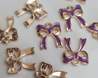 Purple Bow Charm Jewelry Making Supply Coquette Theme DIY Project Bracelet Bulk Beads