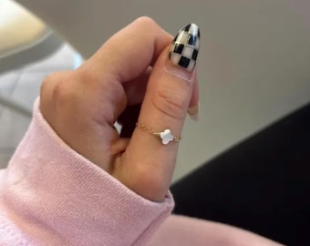 Clover Chain Ring Trendy Jewelry 14K Gold Ring Serling Silver Clover Chain Ring Minimal Jewelry Simple Thumb Ring Waterproof Jewelry Gift