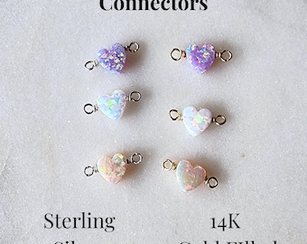 Heart Opal Connectors Mini Heart Charm Permanent Jewelry 6mm Heart Bead Wire Wrapped 14k Gold Filled and Sterling Silver Bulk Charm Supply