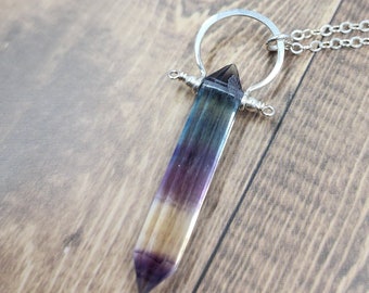 Silver Fluorite Pendant Necklace Rainbow Fluorite Necklace Silver Pendant Fluorite Necklace Sterling Silver Pendant Fluorite Gemstone Silver