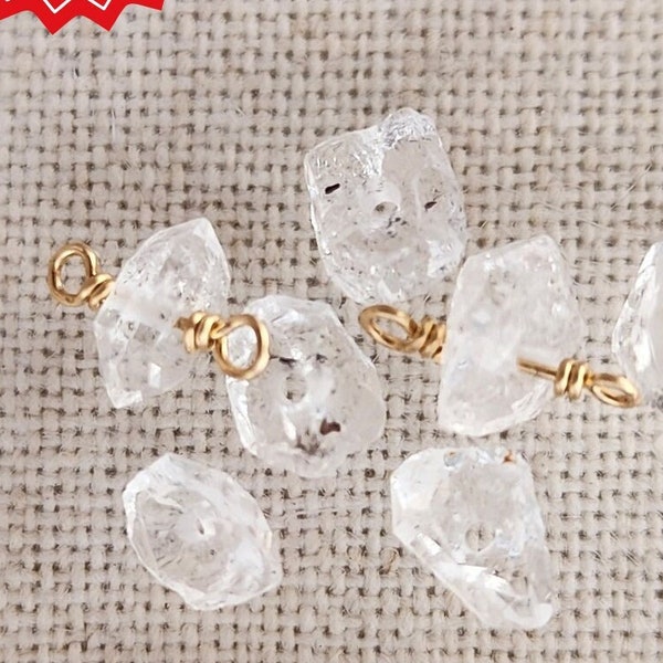 Herkimer Diamond April Birthstone Permanent Jewelry Connector Clear Crystal Charm Dainty Carm for Permanent Jewelry Bulk Wholesale Supplies