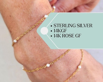 Permanent Jewelry Chain White Pearl 14k Gold Chain Permanent Jewelry by the Foot Gold Bracelet Chain 14K Gold Filled Permanent Jewelry Pearl