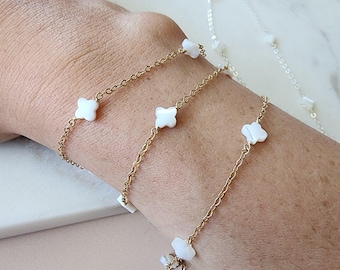 Permanent Jewelry Chain White Pearl Clover 14k Gold Permanent Jewelry Supply Chain Bulk Gold Bracelet Chain Sterling Silver Pearl Chain